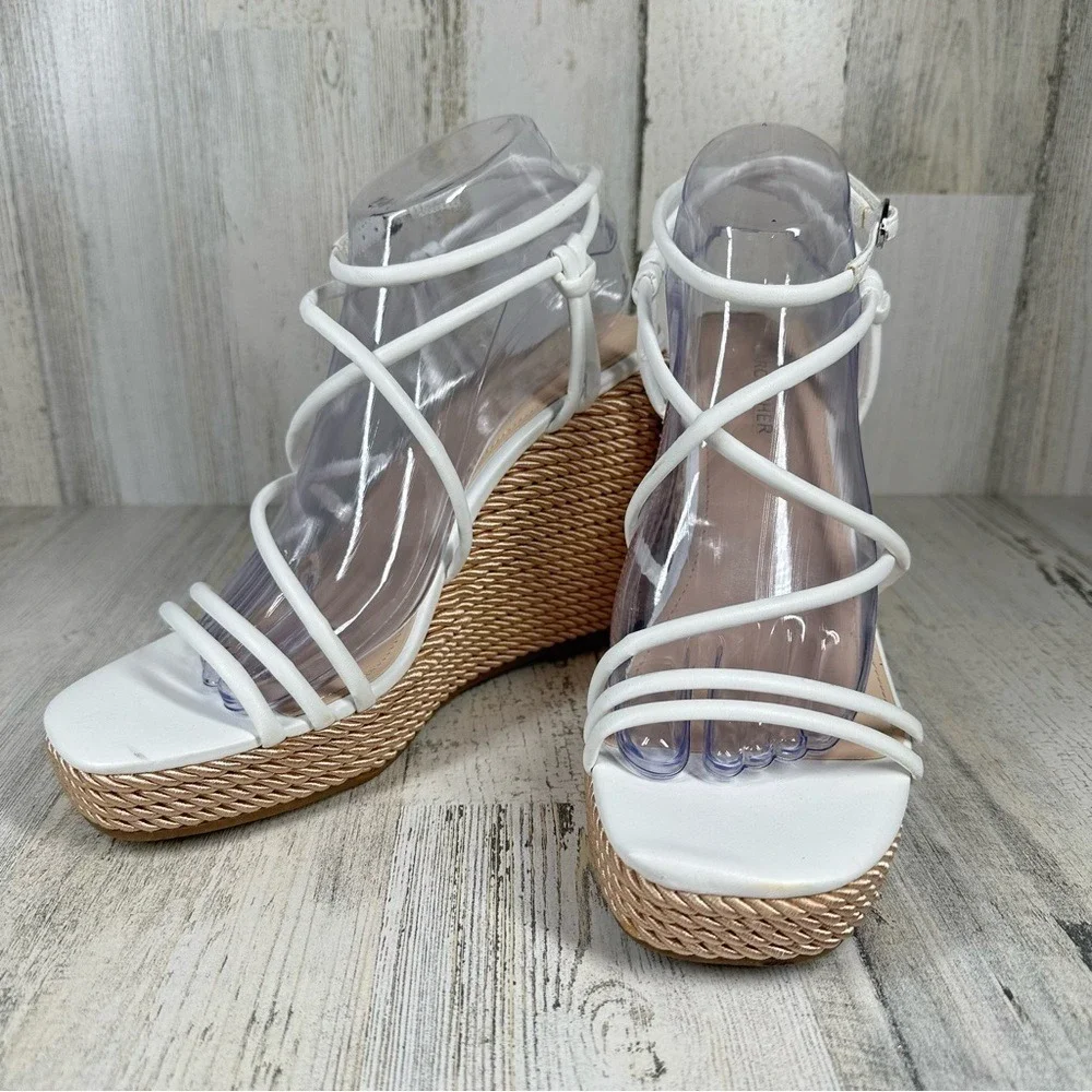 Marc‎ Fisher Sandal Women's 10 Zarah Wedge Strappy White Faux Leather